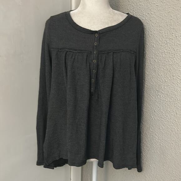 Lucky Brand Babydoll Henley Thermal S Gray Casual Twilight Fall Winter Boho - Picture 1 of 11